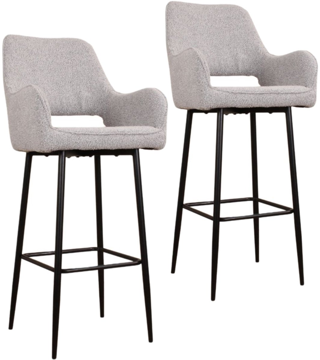 DS4U® - Lenon barkruk 75 cm - Set van 2 - Grijs - Boucle - Met armleuning