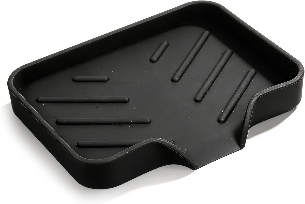 Praktische Siliconen Zeepbakjes voor Badkamer en Keuken met Afvoer, Zeepdispenser en Sponshouder, Organiser voor de Gootsteen, Zwart