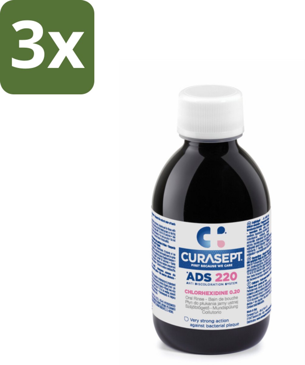 3 x Curasept Mondspoeling 0,20% CHX 200 ml - Mondspoeling - Chloorhexidine - Anti-discoloration - Mondverzorging - Parodontitis