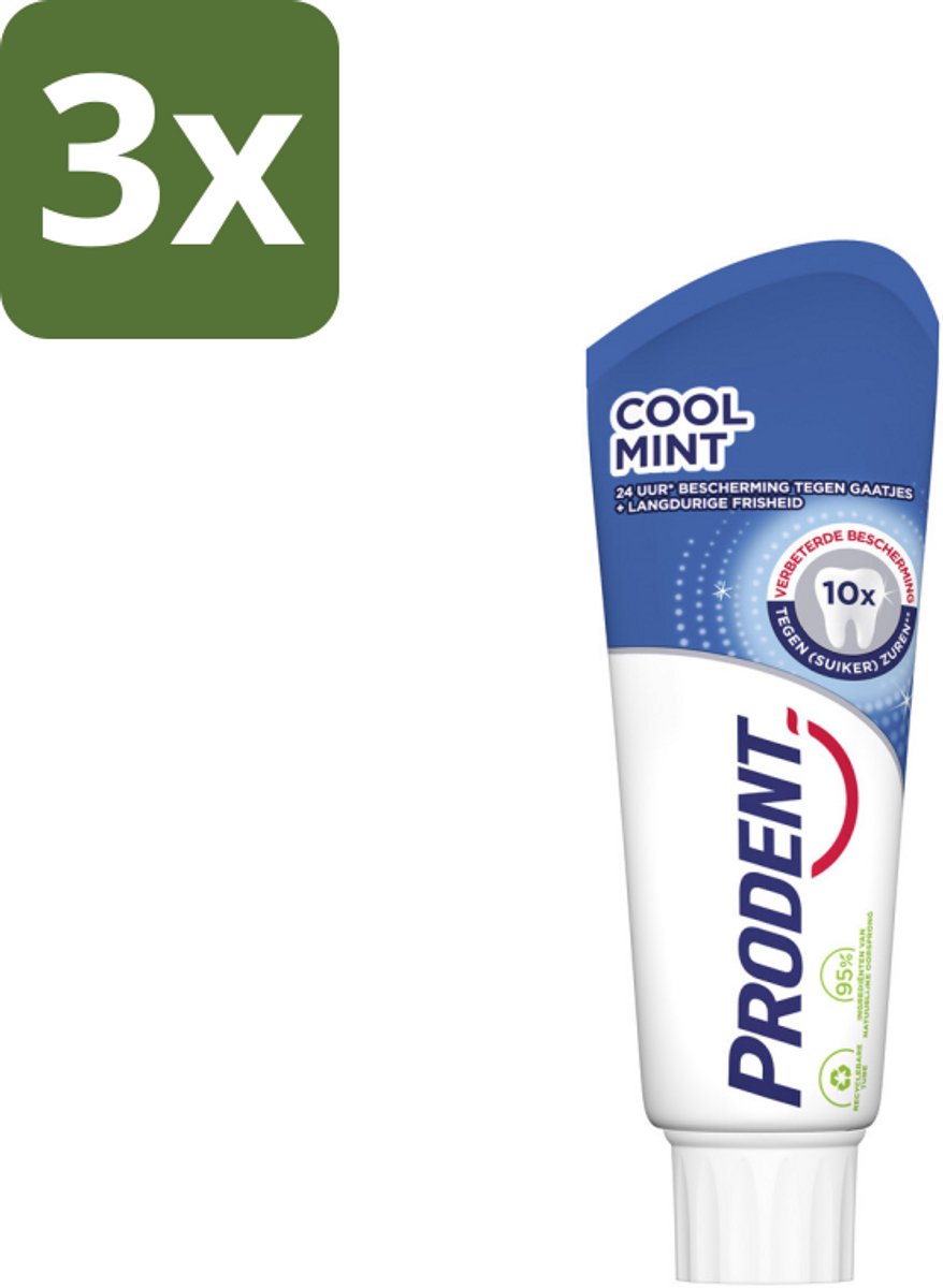 3 x Prodent Tandpasta Cool Mint 75 ml - Tandpasta - Tandbederf - Tanderosie - Tandglazuur - Fluoride