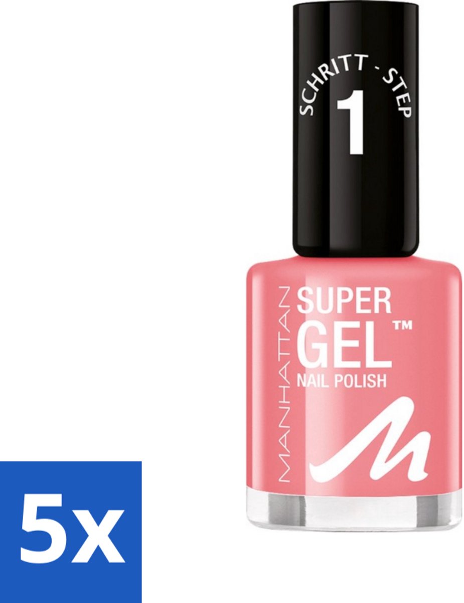 5 x MANHATTAN Cosmetics - Gel Nagellak - Super 240 Pop Princess Pink - Glanzend & Langdurig - 12 ml - Gel Nagellak - Super Gel Nagellak - 3d Gel Effect - Langdurige Nagellak - Pop Princess Pink