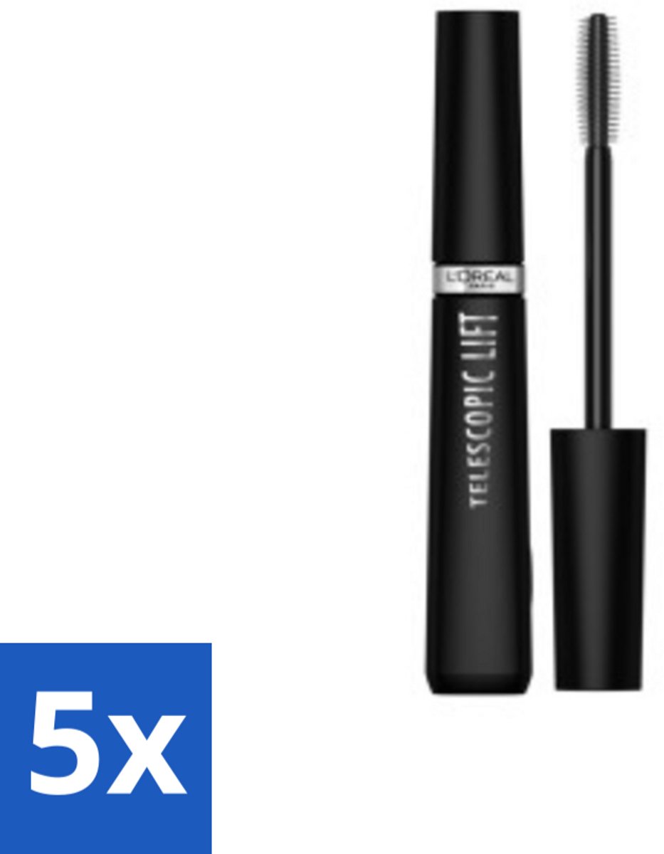 5 x L'Oréal Telescopic Lift Mascara Zwart 9,9 ml - Mascara - Wimpers - Lift - Volume - Lang