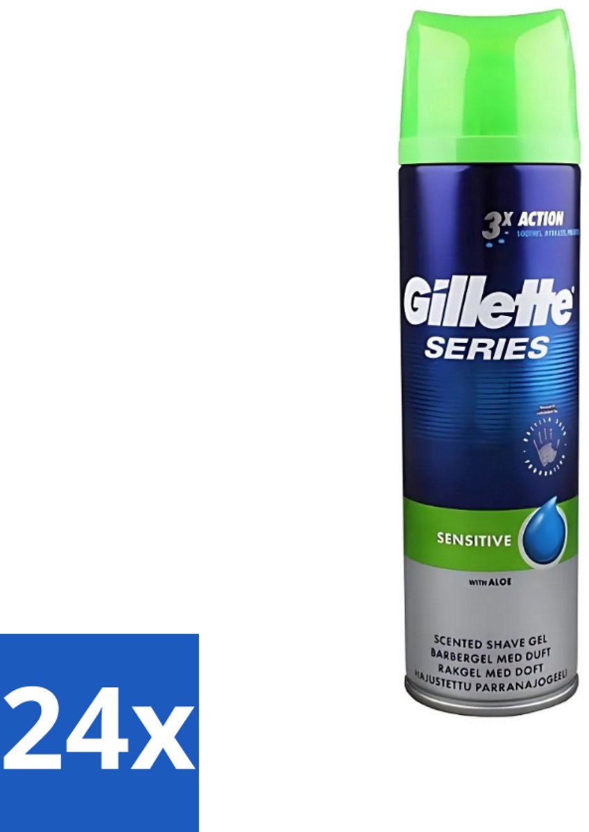 Gillette Series - Scheergel - Sensitive - Aloe Vera - Voor de gevoelige huid - 200 ml - Voordeelverpakking - 24 stuks