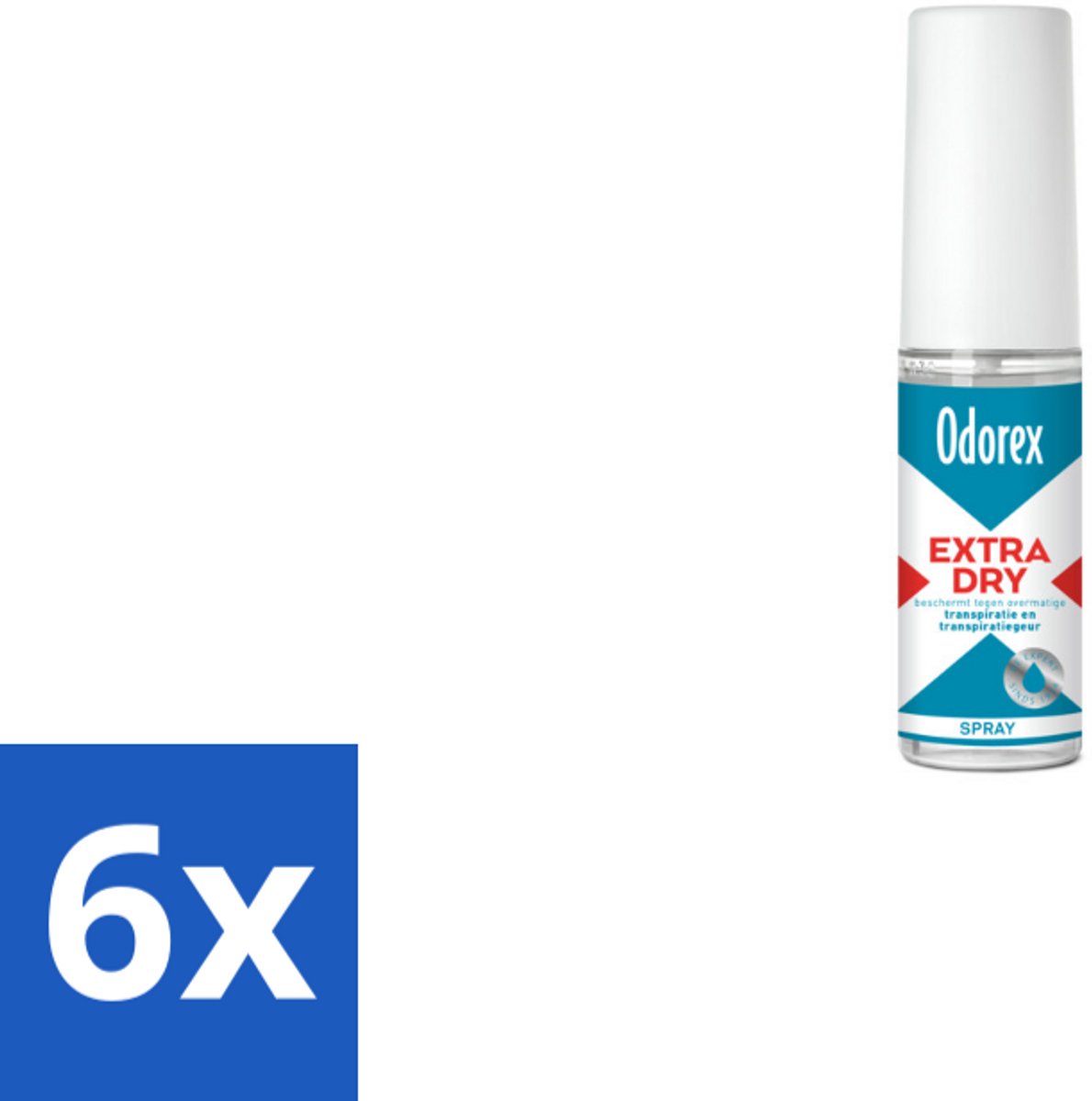 6 x Odorex Extra Dry Pompspray 30 ml - Extra Droog - Overmatig Zweten - Intens Droog - Pompsysteem - Parfumvrij