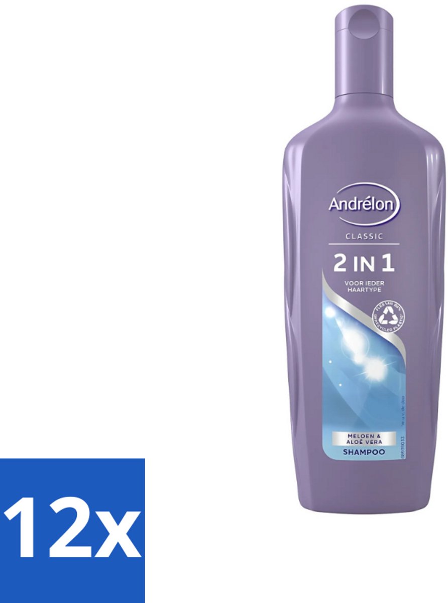12 x Andrélon - 2-in-1 - Shampoo - Voor Snel & Effectief Wassen - 300 ml - 2-in-1 Shampoo Conditioner - Snel Wassen - Haar Verzorgen - Meloen En Aloë Vera - Hydraat
