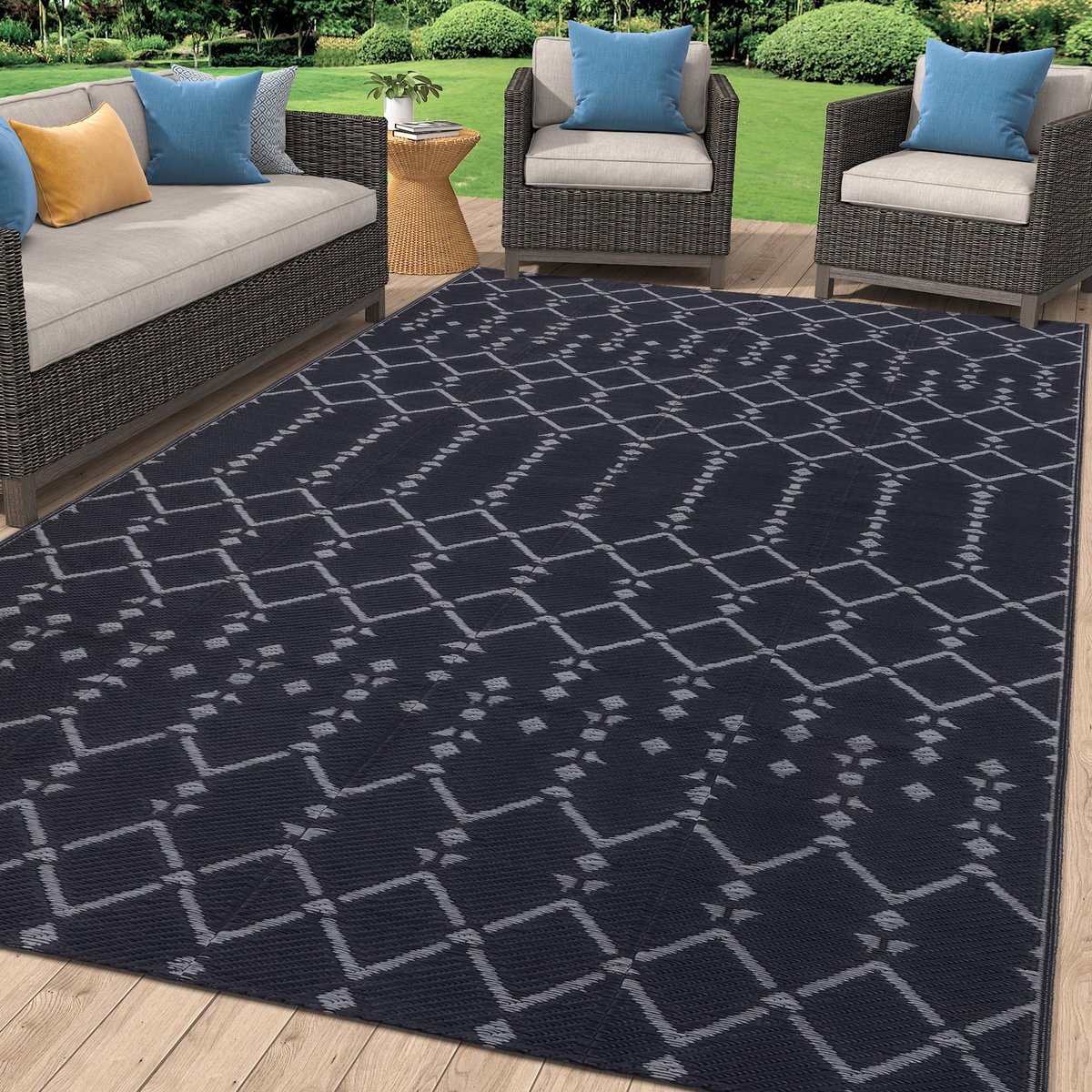 Solidchoice - Tuinkleed 150x240cm - Waterdicht Omkeerbaar Kunststof - Donkergrijs Boho Design