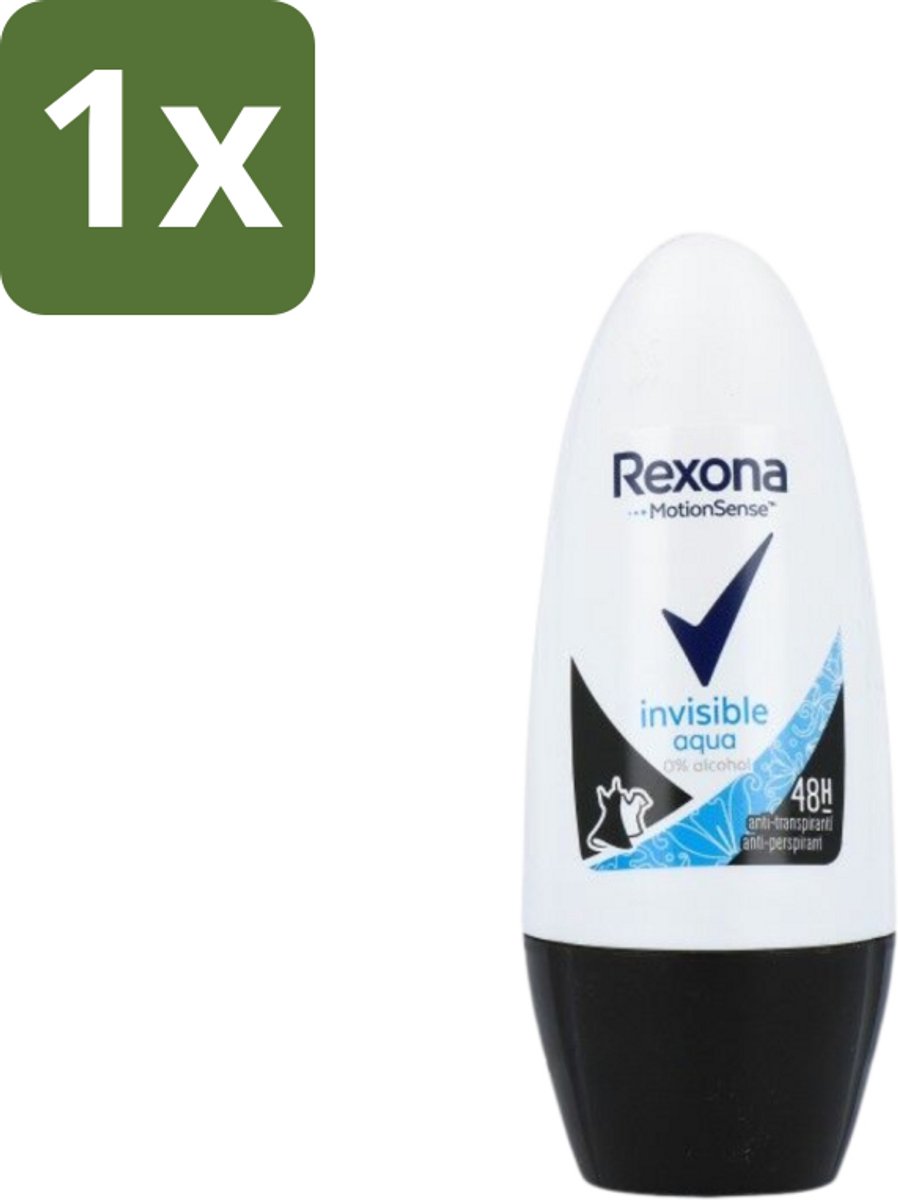 1 x Rexona - Invisible Aqua - Deo Roller - Anti-perspirant - 50 ml - Deodorant - Anti-perspirant - Zweetvermindering - Lichaamsgeur - Witte Strepen