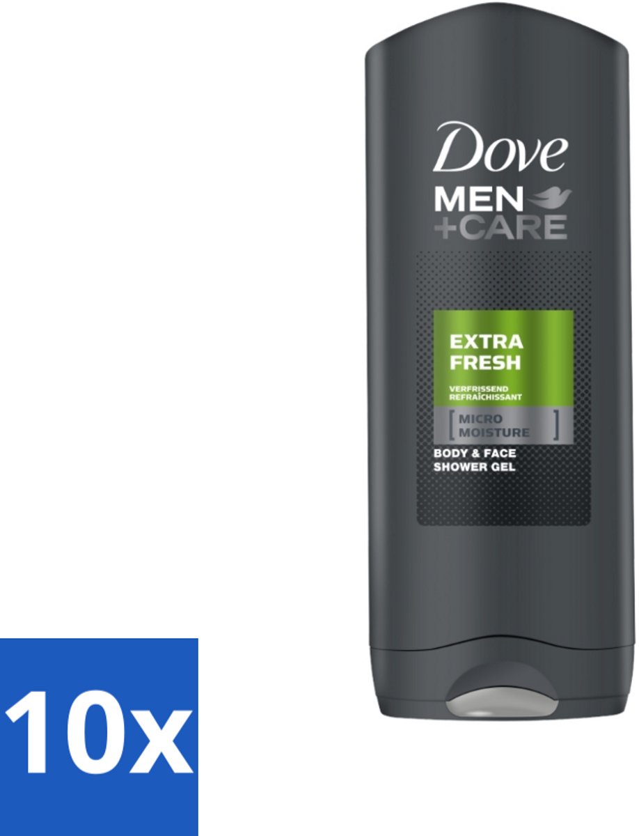 10 x Dove - Douchegel - Men+ Care Extra Fresh - Verfrissend en energiegevend - 250 ml - Douchegel - Huidbeschermend - Gevoelige Huid - Uitdroging - Kalmerend