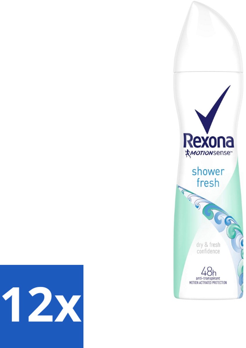 12 x Rexona - Shower Fresh - Deodorant Spray - Anti-transpirant - 150 ml - Rexona Shower Fresh - Deodorant Spray - Anti-transpirant - 48 Uur Bescherming - MotionSense™