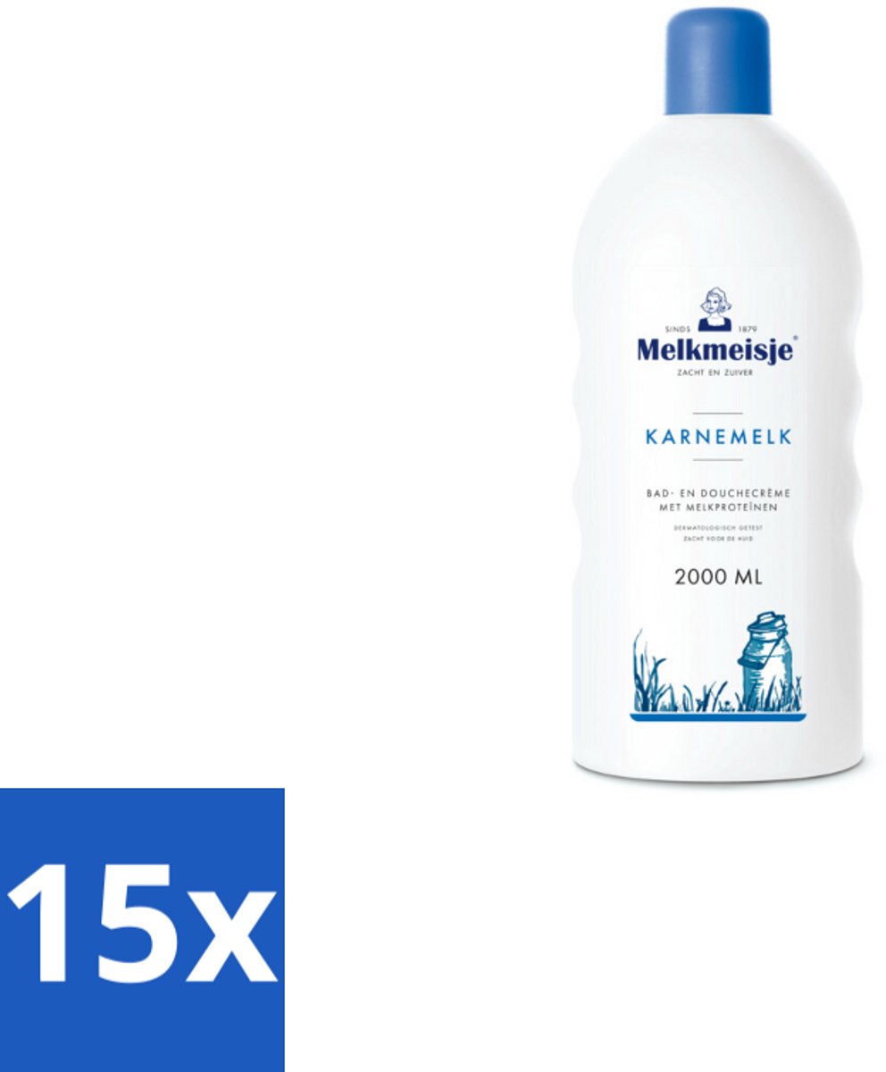 15 x Melkmeisje Bad en Douche Crème Karnemelk 2000 ml - Bad En Douche Crème - Badschuim - Doucheschuim - Karnemelk Badschuim - Voedend Badschuim