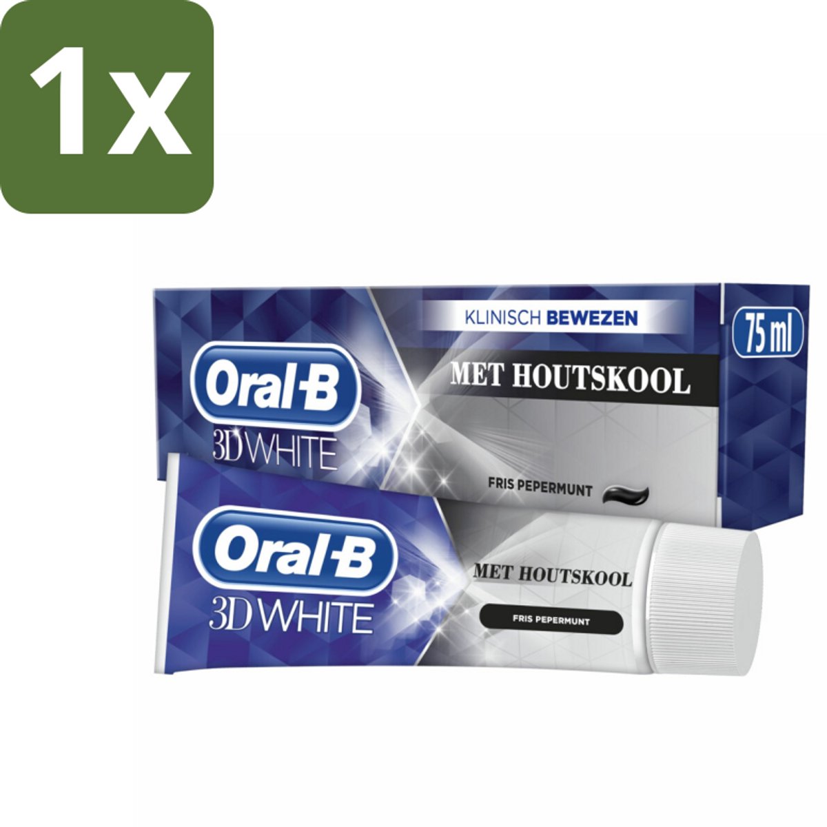 1 x Oral-B Tandpasta 3D White Houtskool 75 ml - Tandpasta Whitening - Houtskool Tandpasta - Witte Glimlach - Verkleuring Verwijderen - Diepe Reiniging