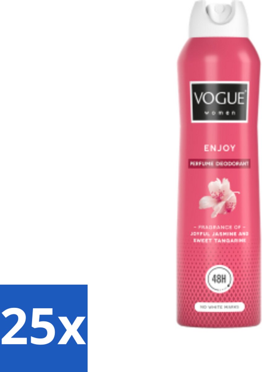 25 x Vogue Enjoy Parfum Deodorant 150 ml - Parfum En Deodorant - Deodorant Spray - 24 Uur Bescherming - Geur Van Mandarijn - Geur Van Jasmijn