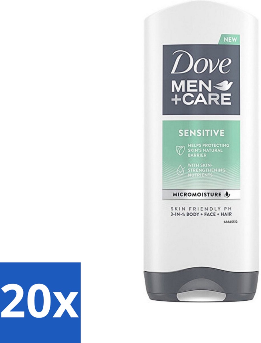 20 x Dove - Shower Gel - 3-in-1 - Men Care Sensitive - Verfrissend en zacht - 400 ml - Douchegel Mannen - Gevoelige Huid - 3-in-1 Douchegel - Mannelijke Huid Verzorging - Zachte Douchegel