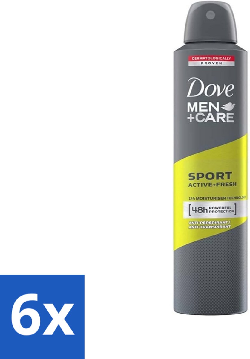 6 x Dove - Deodorant - Spray Men - Sport Active + Fresh - Energiek en verfrissend - 250 ml - Sport Deodorant - Anti-transpirant - Zweetbehandeling - Frisheid - Energie