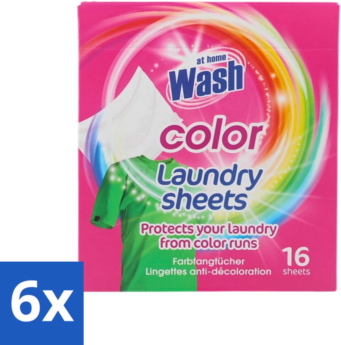 6 x At Home - Wash - Wasdoekjes - Gekleurde Was - Tegen Verkleuring - 12 Doekjes - Kleurverschil - Wasmachine - Wasdoek - Kleurbeschermd - Wasdoekje