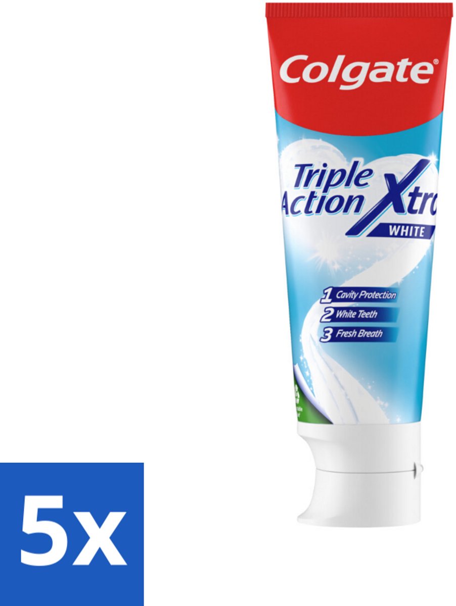 5 x Colgate Tandpasta Triple Action Xtra White 75 ml - Tandpasta - Gaatjes - Wittere Tanden - Frisse Adem - Mondverzorging