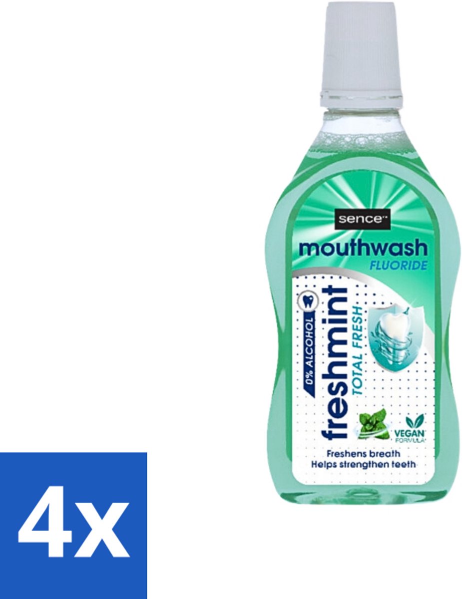 4 x Sence - Fresh Freshmint - Mondwater - Fris & Muntig - 500 ml - Mondwater - Mondverzorging - Frisse Adem - Tandplak - Mondgezondheid