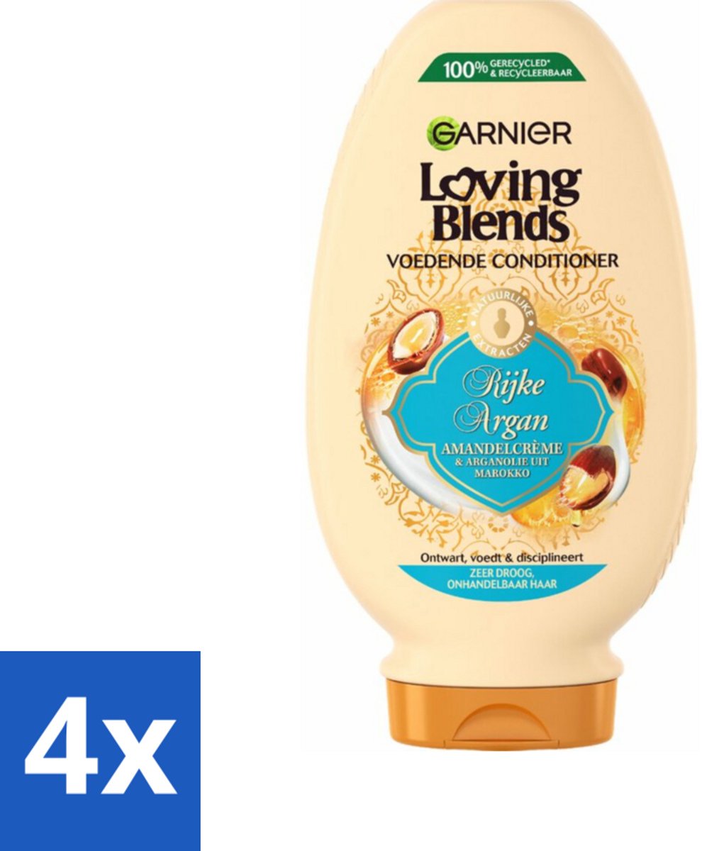 4 x Garnier Loving Blends Rijke Argan Conditioner 250 ml - Conditioner Voor Droog Haar - Arganolie Voor Haar - Amandelextract Voor Haar - Ontwarren Haar - Verzorging Voor Onhandelbaar Haar