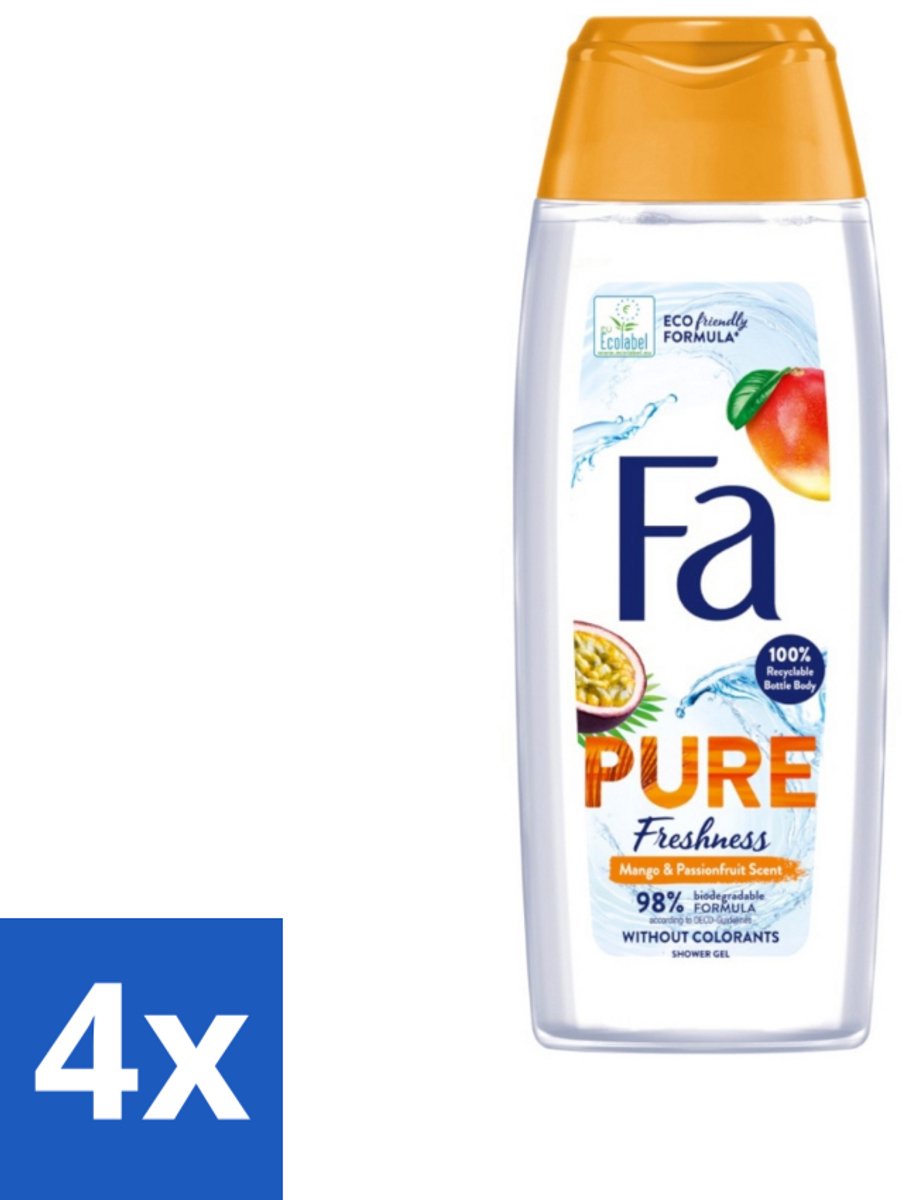 4 x Fa - Douchegel - Pure Freshness Mango & Passievrucht - Verfrissend & Zoet - Hydraterend - 250 ml - Douchegel Mango Passievrucht - Verfrissende Geur - Hydraterende Douchegel - Tropische Geur - Huidverzorging