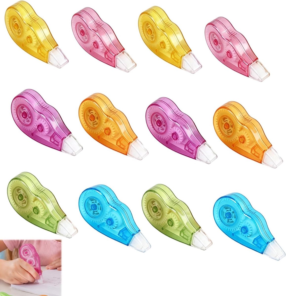 Correctietape set van 12 stuks, 5 mm, met beschermkap en 6 kleuren, ideaal voor balpen, gelpen en vulpen, laat geen resten achter