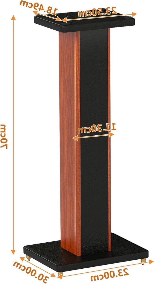 Houten luidsprekerstandaard - Speaker voeten - Thuisbioscoop inrichting - Verborgen kabelgeleiding - 70 cm hoog - Bruin en zwart