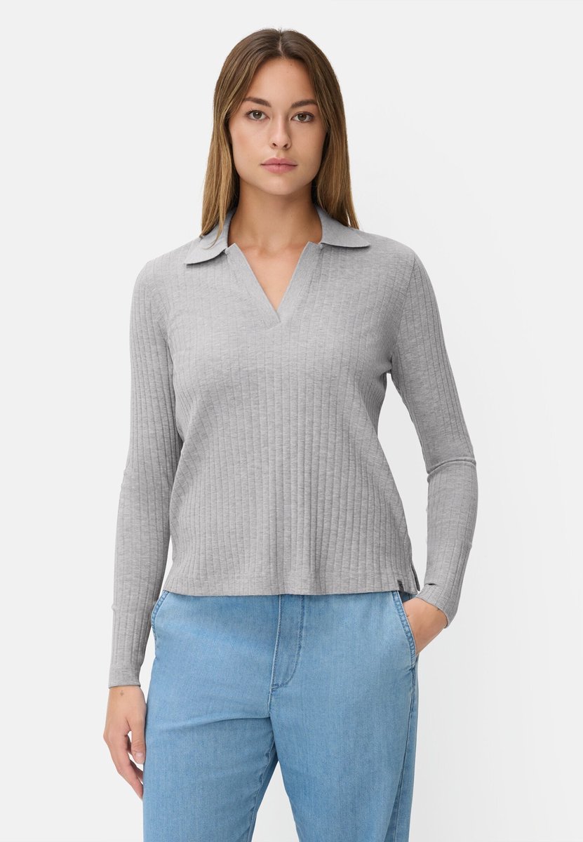 camel active Jerseyshirt met geribbelde kraag - Maat womenswear-XXL - Grijs