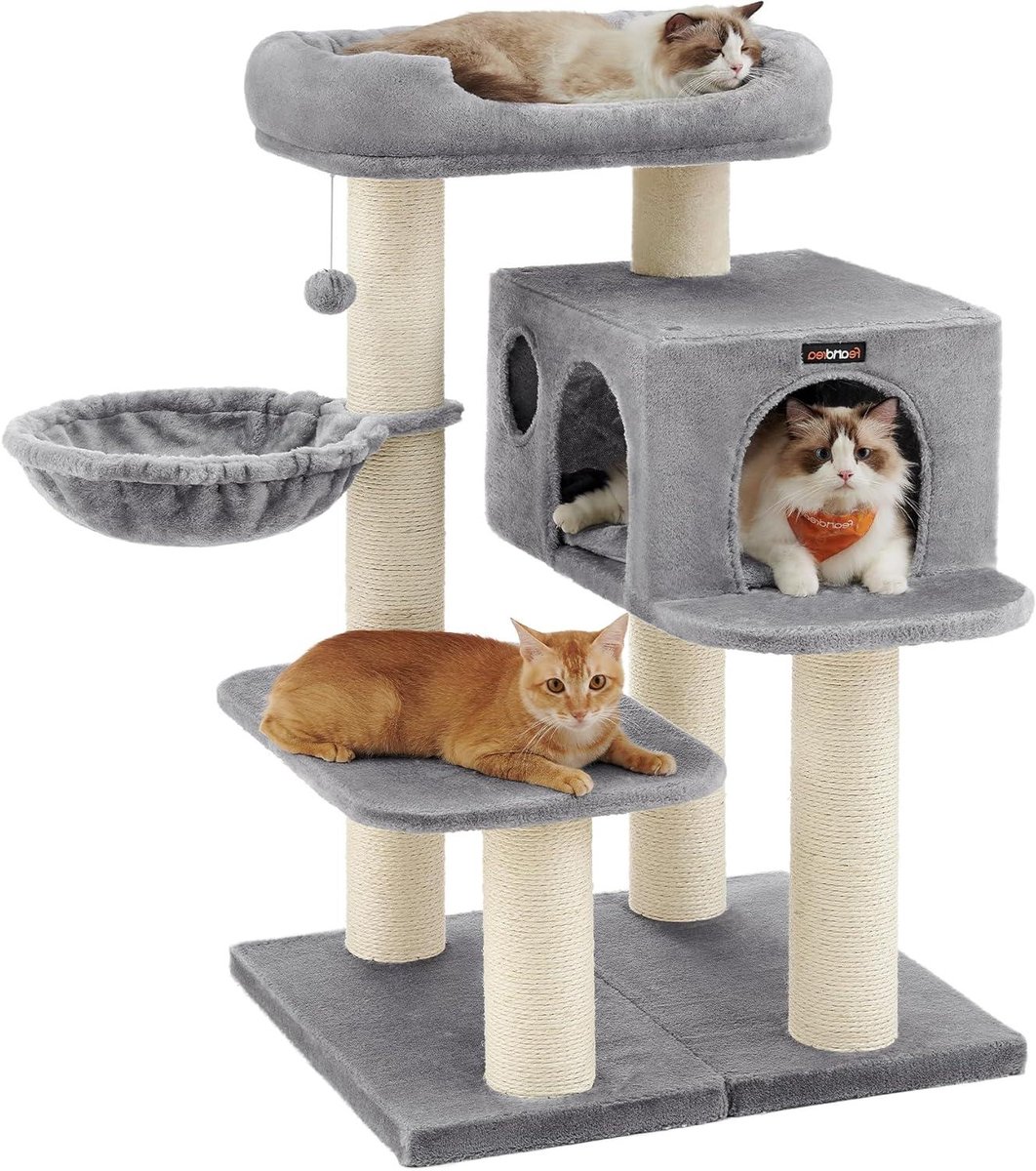 Krabpaal XXL - Kattenboom - Klimmen en relaxen - Extra dikke palen - 70 x 60 x 112 cm - Lichtgrijs
