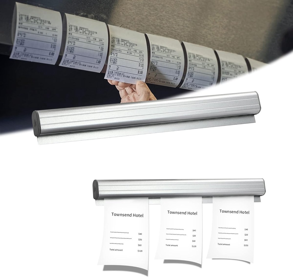 Zelfklevende Aluminium Bestelhouder voor Kassa, Keuken en Bar - 30 cm Ontvangsthouder met Notitielijst en Klapstrip