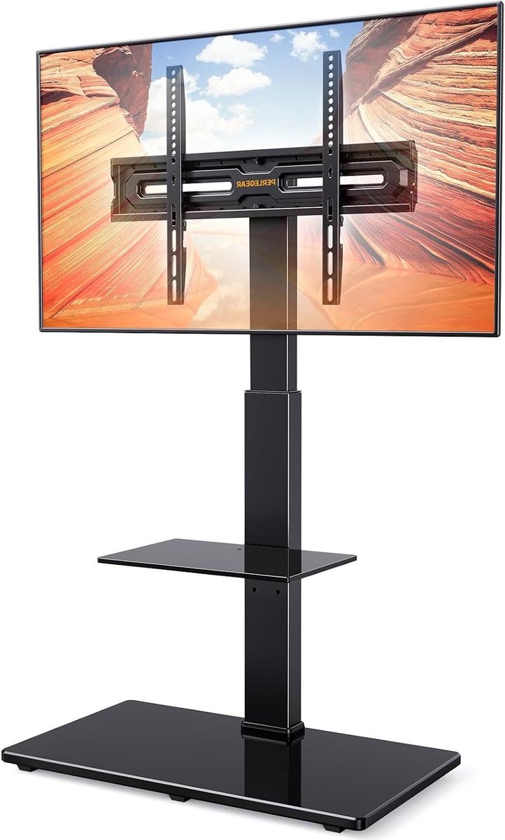 Tv-standaard Vloer - Tv Meubel - Entertainment Ruimte - In Hoogte Verstelbaar - 30-70 Inch - Zwart