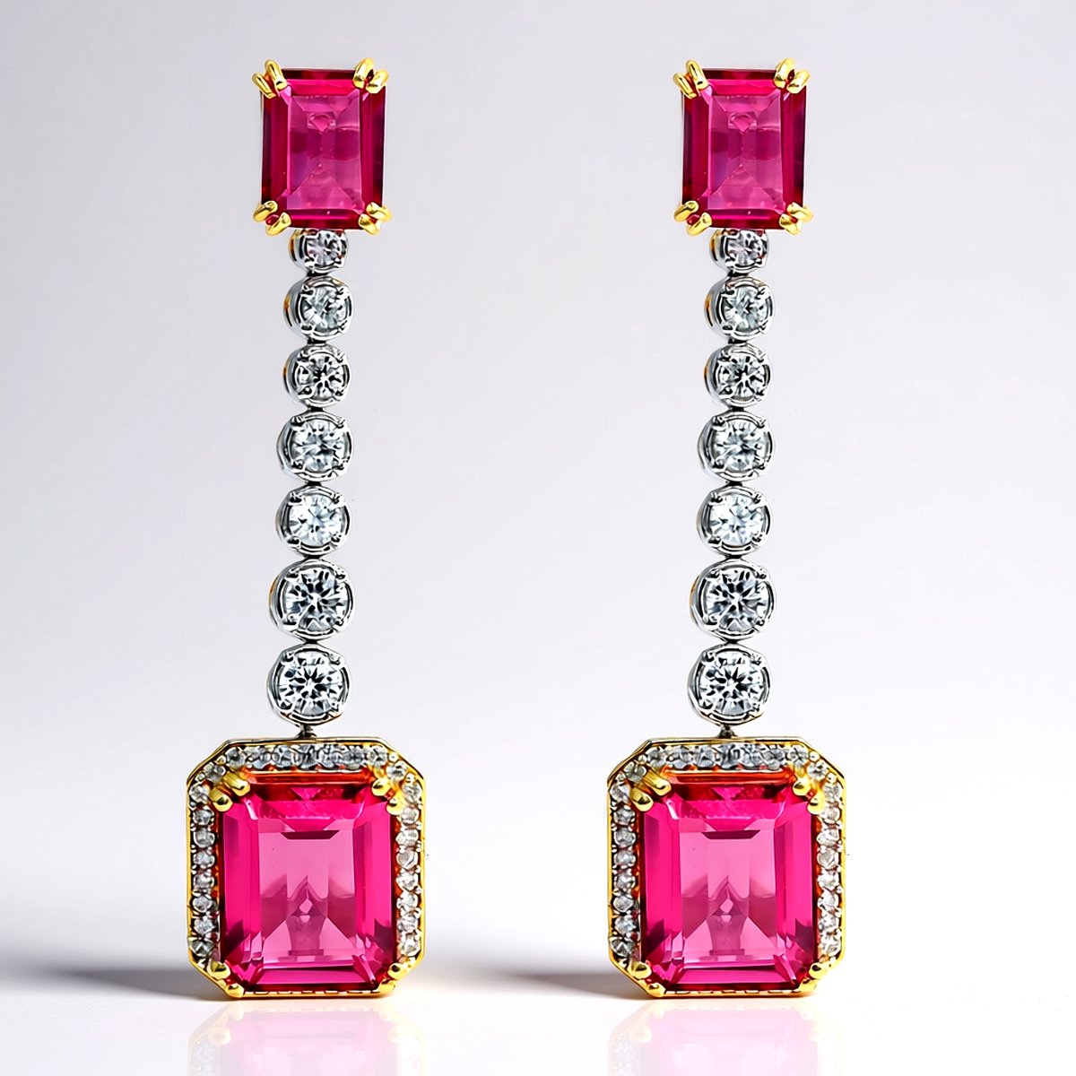 Cavill - Zilveren Oorbellen met 20,236 ct Roze Topaas - 925 Sterling Zilver Palladiumlaag - Achthoekig Smaragdslijpsel - Elegante Dames Oorbellen