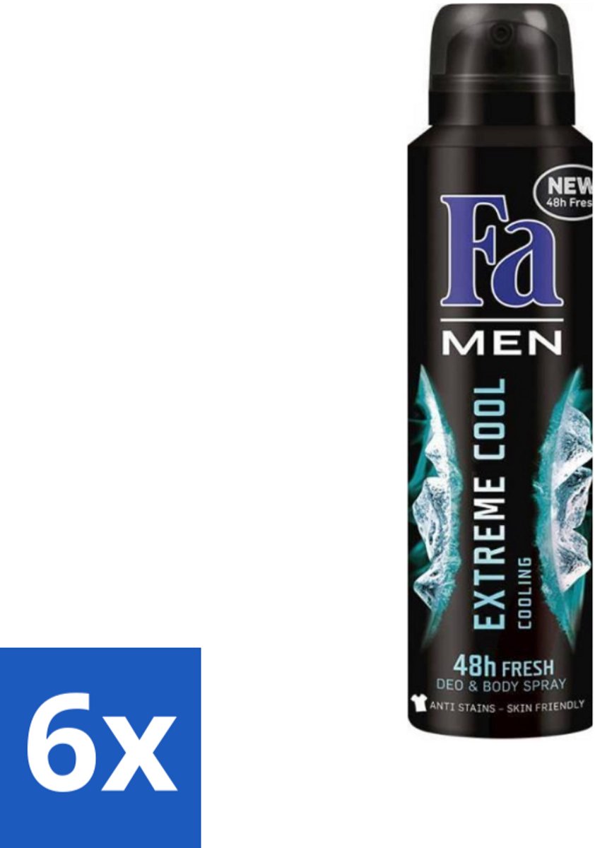 6 x Fa Men - Extreme Cool - Deodorant Spray - Coolend - 150 ml - Mannen Deodorant - Deodorant Spray - Koele Geur - Frisse Geur - Langdurige Bescherming