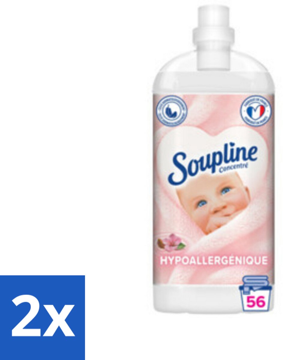2 x Soupline - Wasverzachter - Hypoallergeen - 56 Wasbeurten - 1350 ml - Wasverzachter - Hypoallergeen - Amandelmelk - Wasgoed - Zachtheid