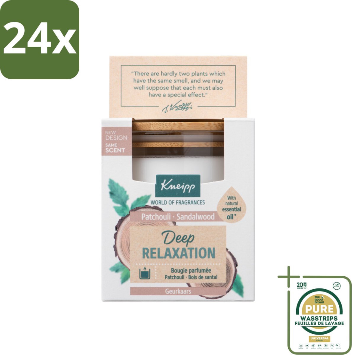 Kneipp - Geurkaars - Deep Relaxation - Sandelhout & Patchouli - 20 branduren - Voordeelverpakking - 24 stuks - Patchouli - Ontspanning