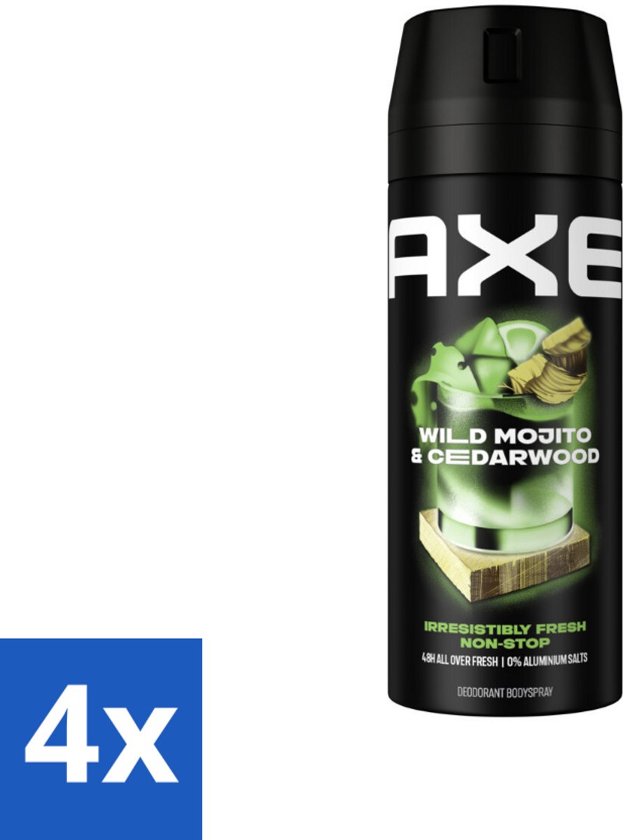 4 x Axe - Deodorant Bodyspray - 48hrs Fresh - Green Mojito & Cedarwood - 150 ml - Deodorant - Deodorant Spray - Axe - Green Mojito - Cedarwood