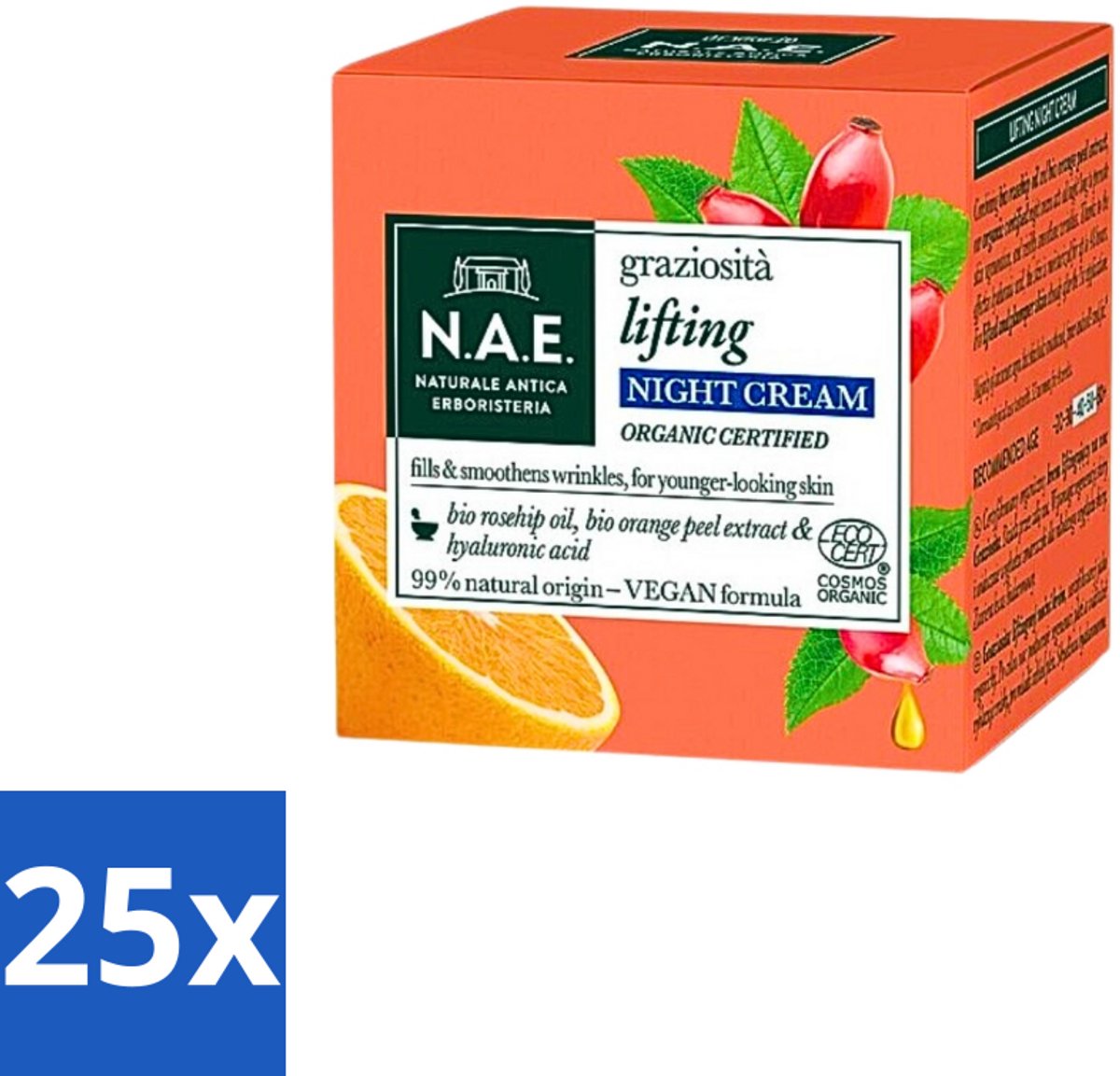 N.A.E. Graziosita Lifting Nachtcrème - Vegan & Biologisch - Hydraterend & Verjongend effect - 50ml - Bulkverpakking - 25 stuks