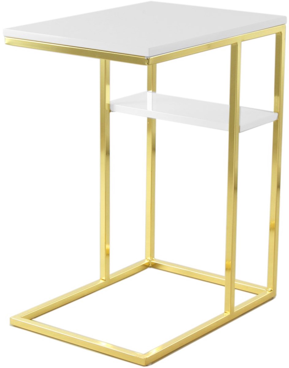 Padiro rechthoekige bijzettafel 48 x 62 x 35 cm - wit en goud - Modern Art-Déco Glamour Look - MDF en roestvrij staal - met schap