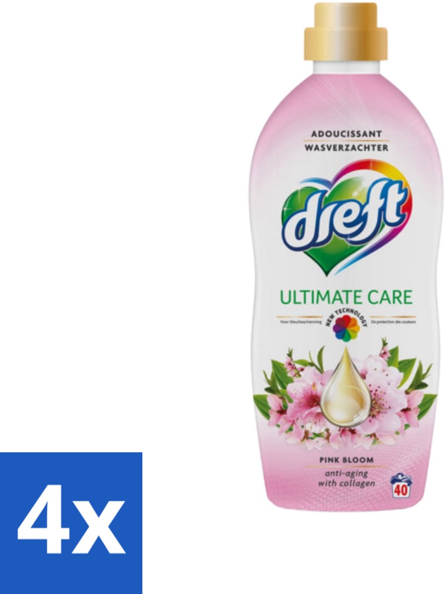 4 x Dreft - Ultimate Care - Wasverzachter - Roze Bloem - Anti-Veroudering - 40 Wasbeurten - Wasverzachter - Kleurbescherming - Anti-veroudering - Collageen - Roze Geur