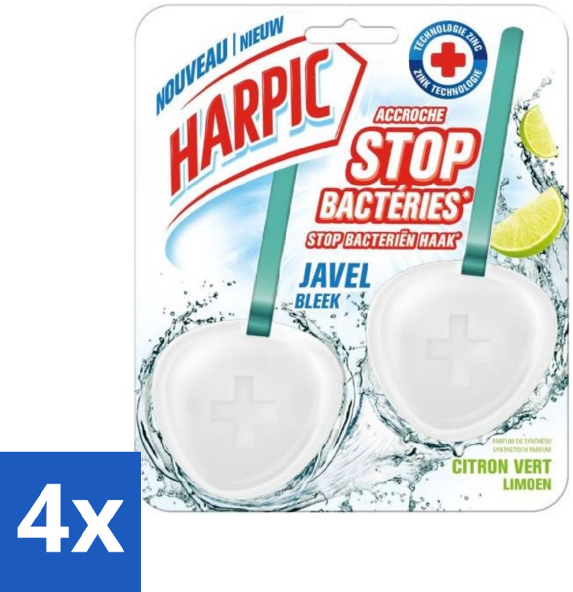 4 x Harpic - Toiletblok - Limoen - Met Bleek - 2 Blokjes - Toilet Schoonmaken - Toiletblok - Toiletreiniger - Frisse Geur - Citroen Geur