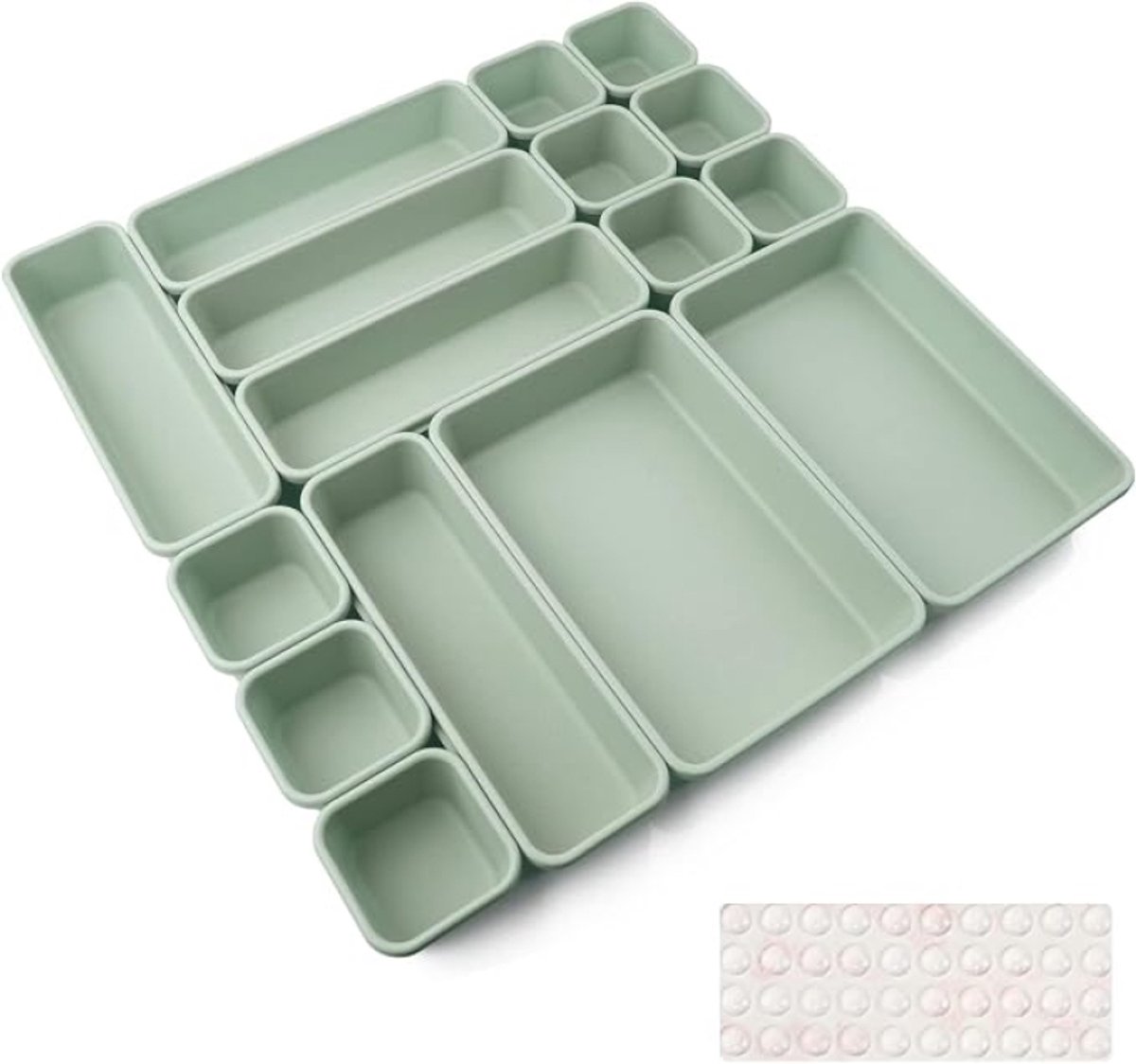 Lade Organizer Set van 16 - Opbergbakjes voor Make-up, Sieraden en Kantoor - Transparant Effect - Lichtgroen