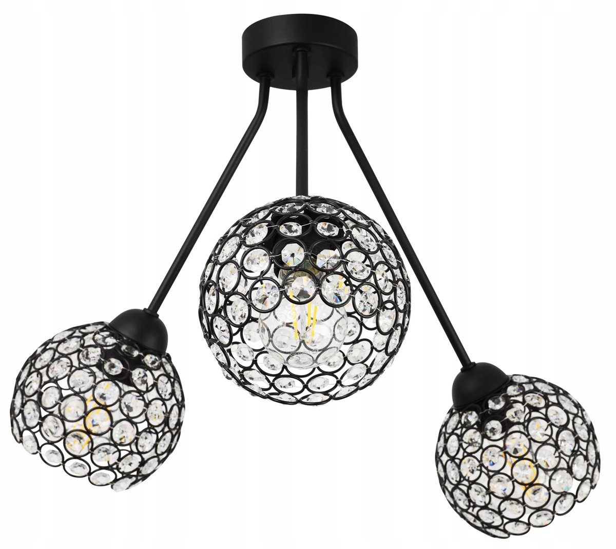 Merkloze Hanglamp Crystals Bollen Zwart - 3 lichtpunten