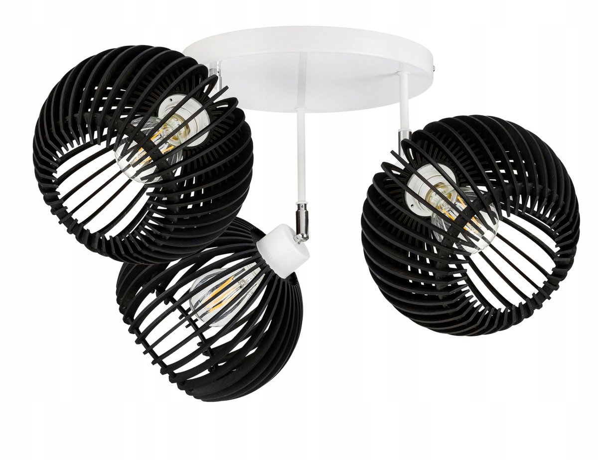 Loft Plafondlamp Zwart Hout 3x E27 Verstelbaar