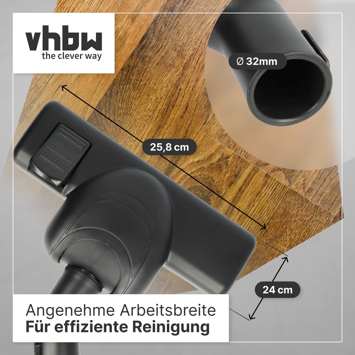 vhbw vloerzuigmond type 33 voor tapijten, compatibel met Kärcher-stofzuigers met een ronde aansluiting van 32 mm, 2x draadopnemer