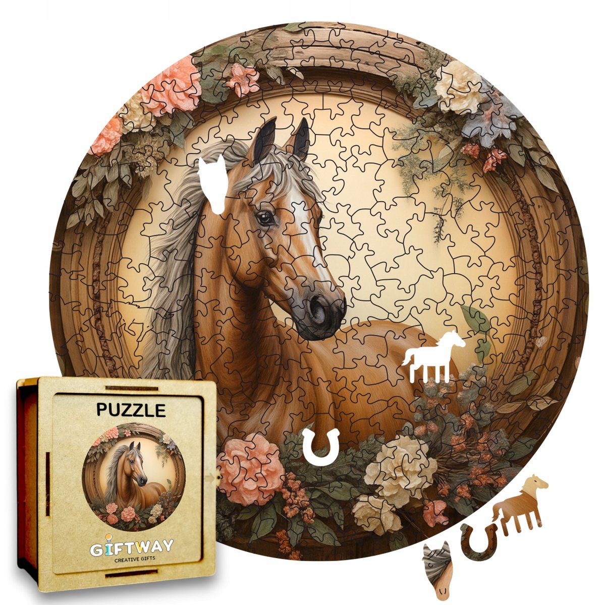 Houten Puzzel Paarden 215 Stukjes - Unieke Vormen, Decoratie