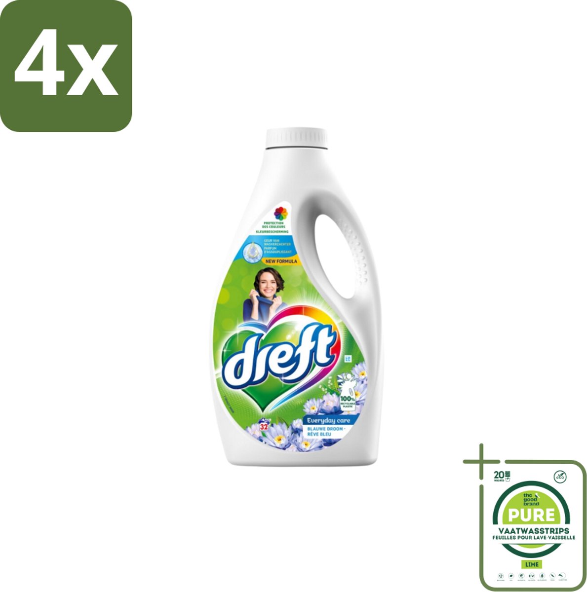 Dreft – Vloeibaar Wasmiddel – Blue Dream – 32 Wasbeurten - Voordeelverpakking - 4 stuks - Wasmiddel - Vloeibaar wasmiddel