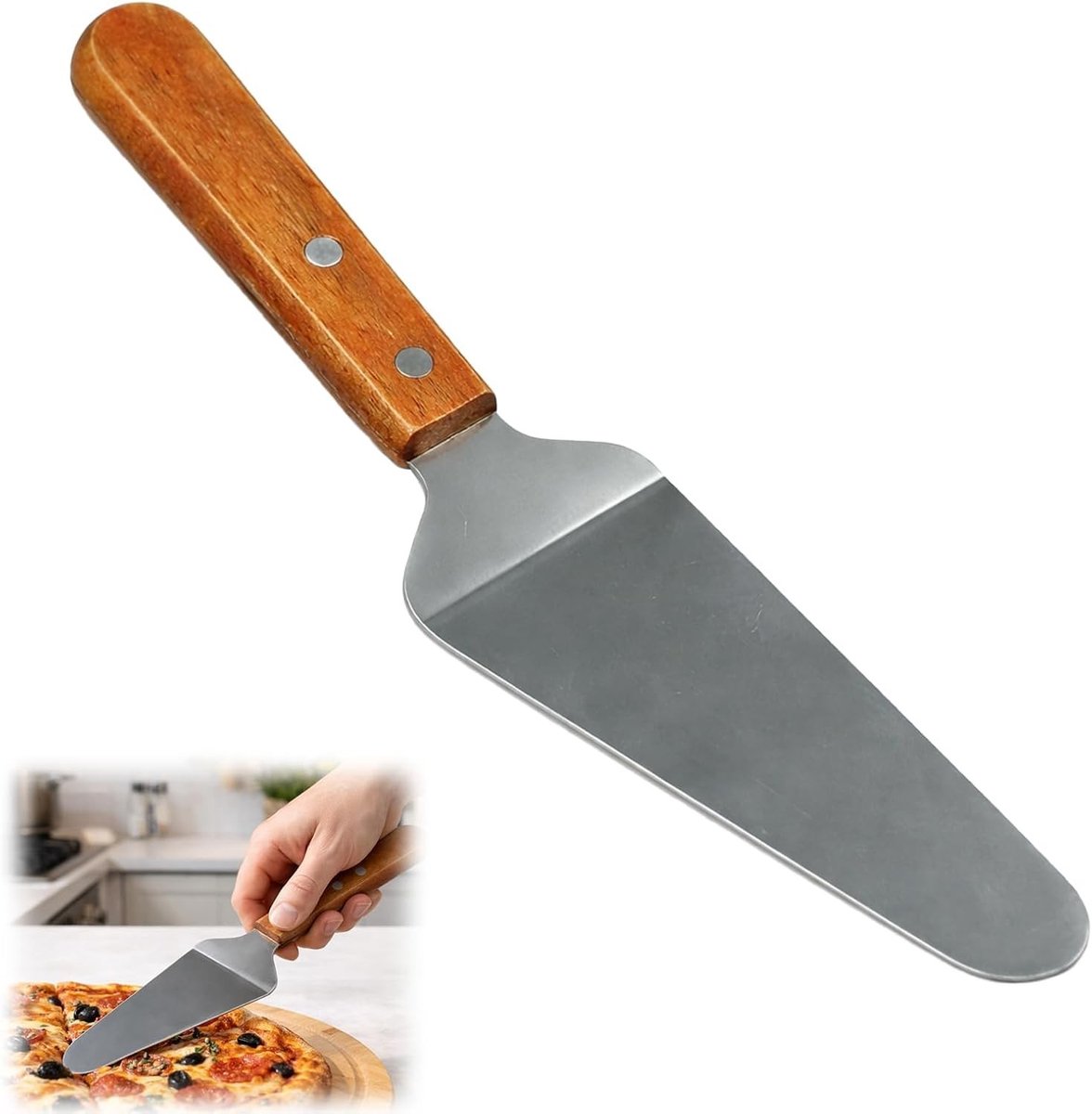 Professionele Pizza- en Taartserver met Ergonomische Houten Handgreep en Precisie Mes, 25 cm Roestvrijstaal voor Perfecte Serveerervaring