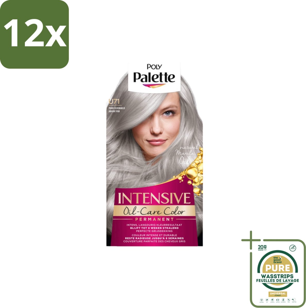 Poly Palette – Haarverf – U71 Puur Zilvergrijs – 115 ml - Voordeelverpakking - 12 stuks - Intens grijs - Zilverreflectie