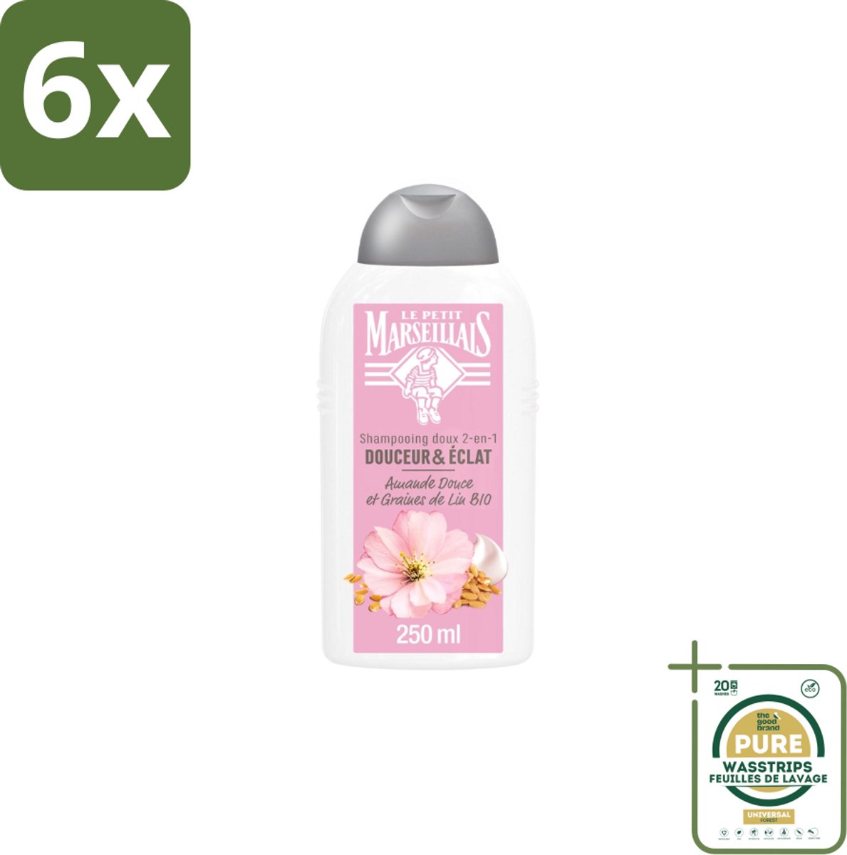Le Petit Marseillais – Shampoo – Amande Douce & Graines de Lin Bio – 250 ml - Voordeelverpakking - 6 stuks - Shampoo Bio - Shampoo voor fijn haar