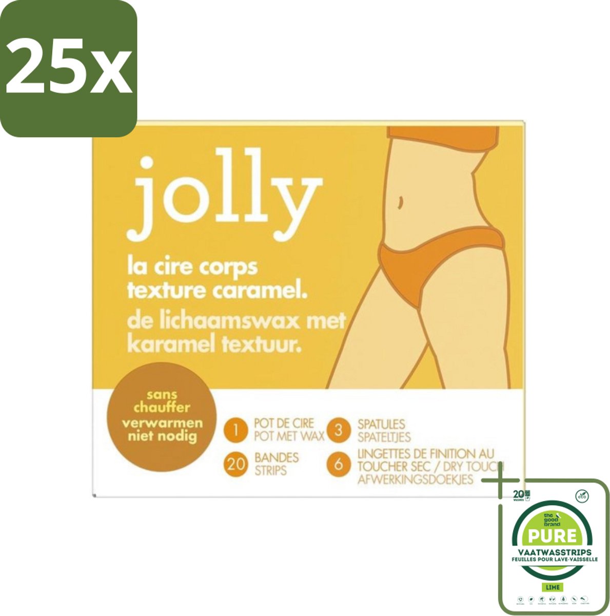 25 x Jolly - Lichaamswax - Karamel Structuur - 20 Strips - Grootverpakking - Lichaamswax - Karamel Wax - Ontharing - Gladde Huid - Gevoelige Huid