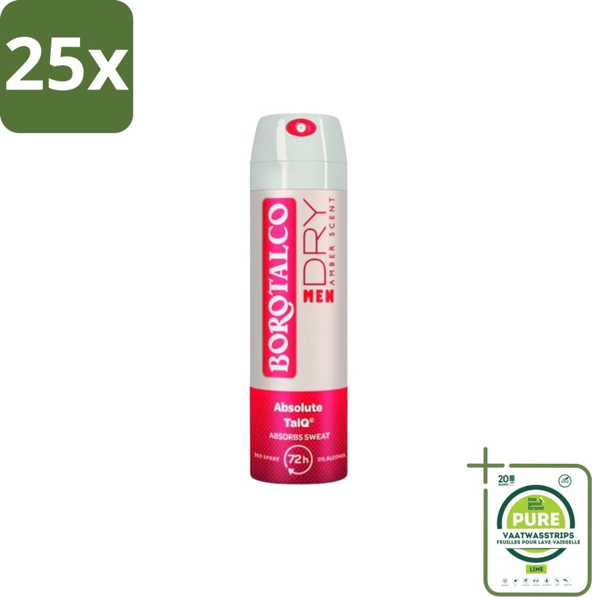 25 x Borotalco – Deodorant Spray – Men Amber Geur – 150 ml - Grootverpakking - Deodorant Spray - Mannelijke Geur - Amber - Frisheid - Transpiratie