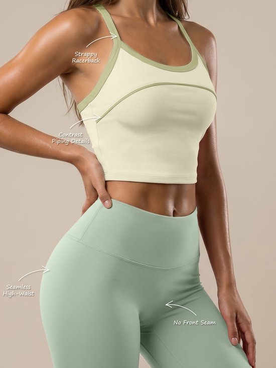 Currero Pilates Pak Dames - Yoga - Buttshaper - Gym - Fitness - Butt Lift - Bil Vergrotend - Heup Liftend - Yogakleding - Grijs + Groen L — afbeelding 3